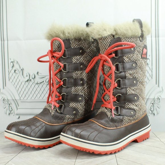 Sorel Tofino Brown Canvas Faux Fur Lace Up Waterproof Winter Boots Size 9 - Picture 2 of 9